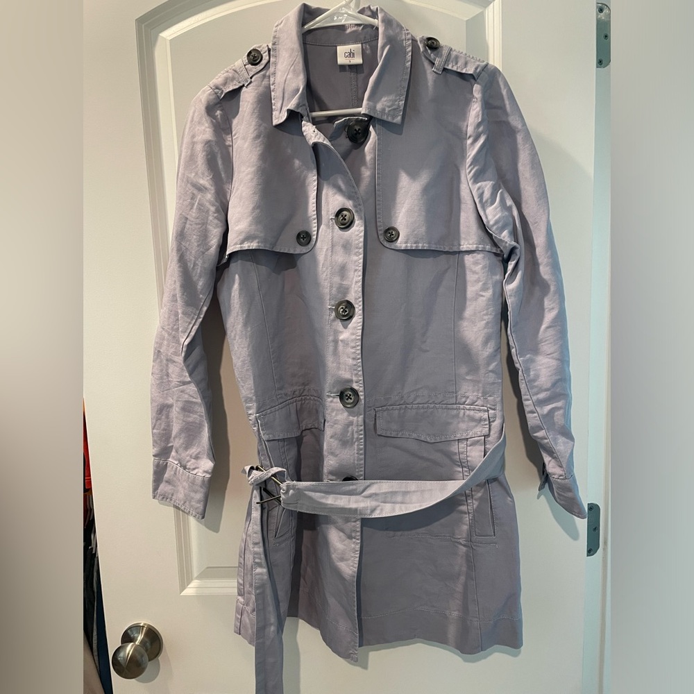 Cabi Tanner Trench in Silver Lake Blue size Small